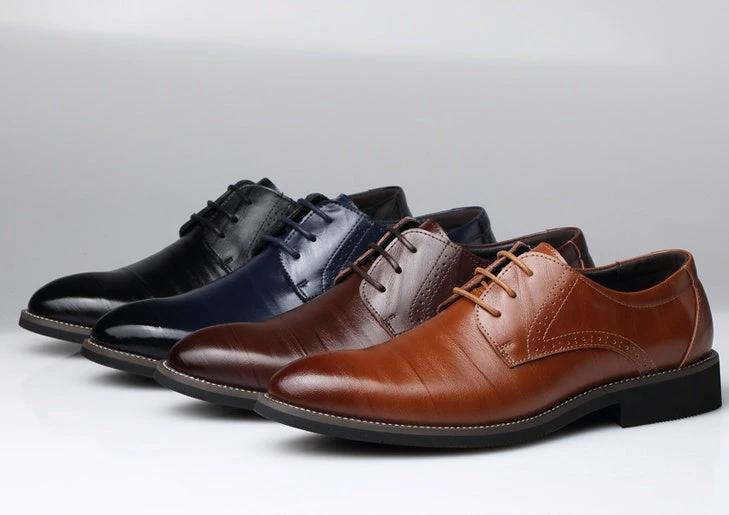 Mandotos men's leather dress shoes and casual shoes in large sizes, featuring sleek design and polished finish.