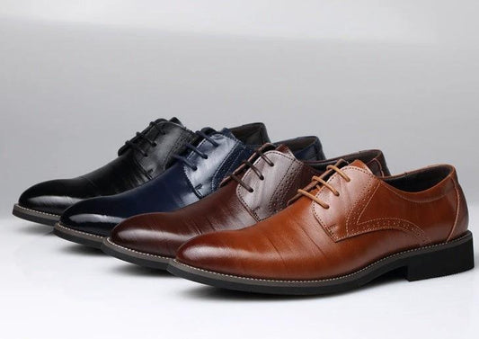 Mandotos men's leather dress shoes and casual shoes in large sizes, featuring sleek design and polished finish.