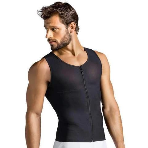Men's sports vest rubber corset by MANDOTOS, featuring a sleek black design with adjustable straps and a snug fit.