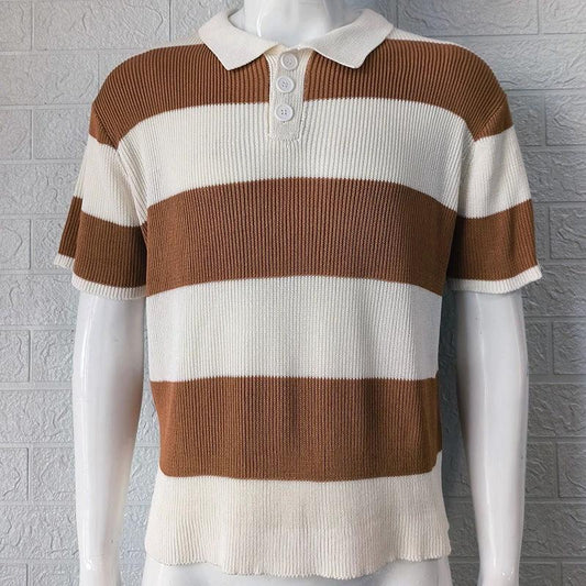 Mandotos men's summer fashion short sleeve lapel sweater, casual men's clothing with a stylish design for warm weather.