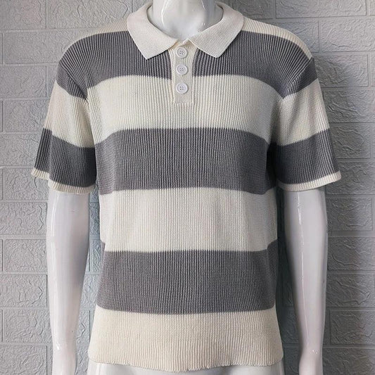 Mandotos men's summer fashion short sleeve lapel sweater, casual men's clothing, lightweight and stylish for warm weather.