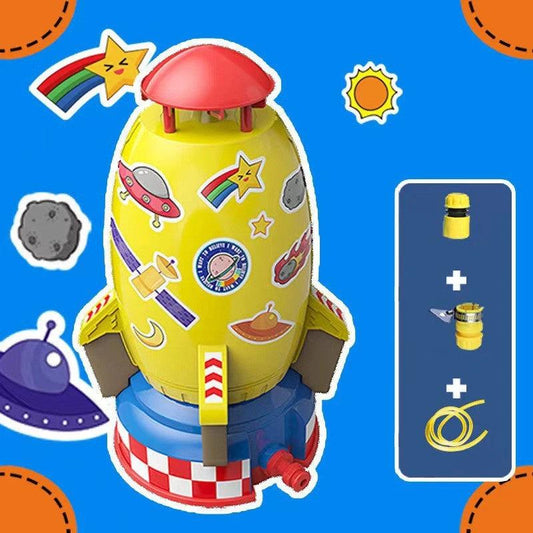 Mandotos rocket launcher water sprinkler toy for kids, outdoor garden lawn water spray gadget for summer outdoor fun.