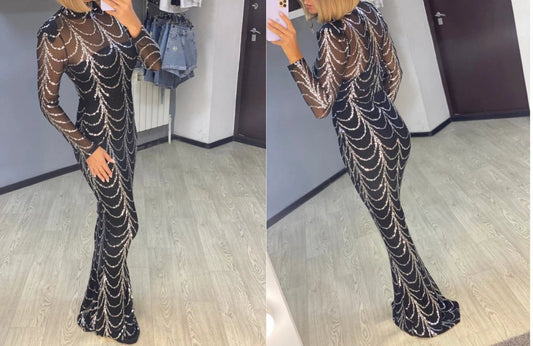 Mandotos sequins women's maxi dress with long sleeves, perfect for parties and special occasions.