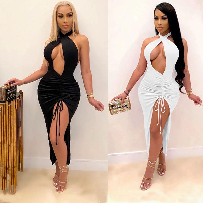 Mandotos sexy slim pleated high slit dress featuring a fitted silhouette and elegant design for stylish occasions.