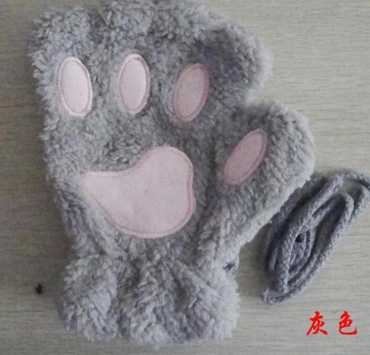 Mandotos winter half-cover paw bear cat claw gloves with short fingers, soft and cozy for cold weather.
