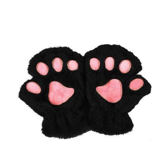 Mandotos winter short finger gloves with adorable paw and bear cat claw design, half-cover style for cozy warmth.