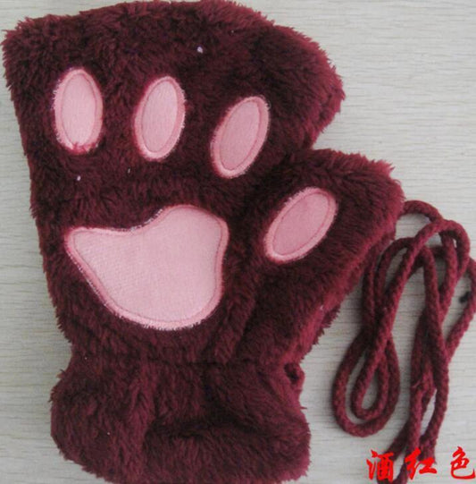 Mandotos winter short finger paw bear cat claw gloves with half cover design, cozy and stylish for cold weather.