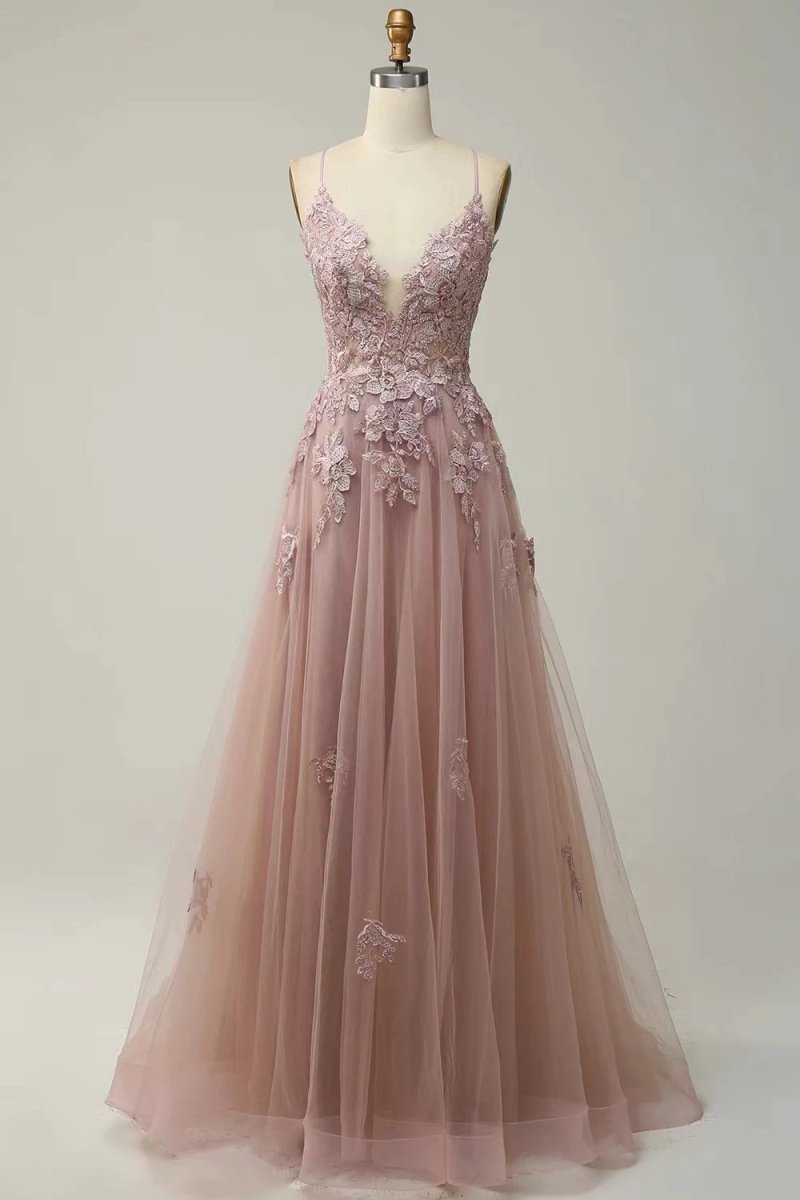 Long women’s evening dress with suspenders by MANDOTOS, perfect for formal dance events and elegant occasions.
