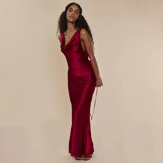 Mandotos women's banquet style evening long dress with lace-up front, elegant and flowing for formal occasions.