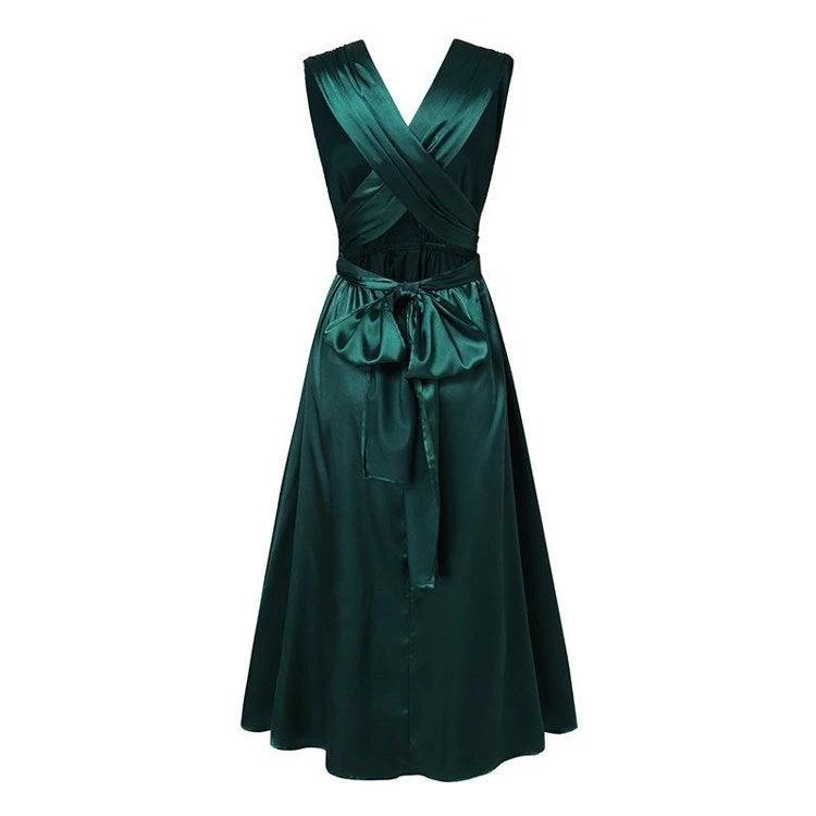 Mandotos long sleeve women's bodycon dress with wrap hips, robe style, and V-neck design, perfect for elegant and stylish occasions.