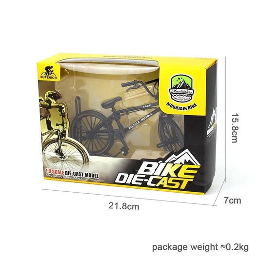 Mini alloy racing bicycle diecast model by MANDOTOS, pocket-sized scale with detailed bike design for collectors and enthusiasts.