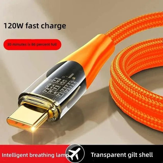 Mandotos 120W USB-C charging and data cable compatible with Xiaomi 12, Redmi Note 11, Samsung S23, S22, Huawei Type-C devices.