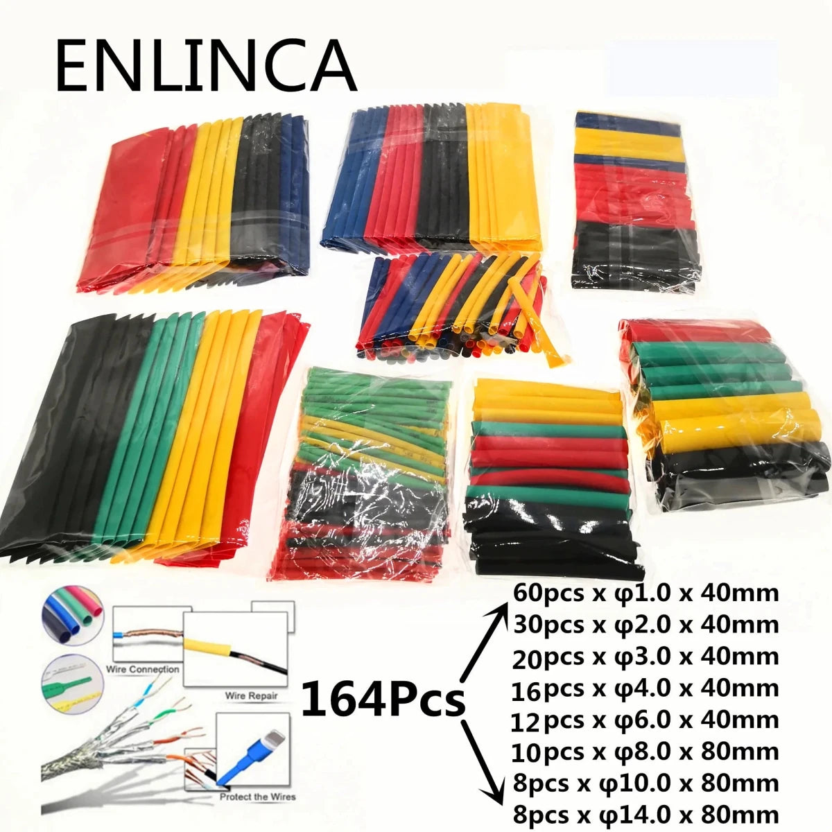 MANDOTOS heat-shrink tubing kit with 750 pieces, thermoresistant wire insulation sleeves for electrical connections and cable protection.