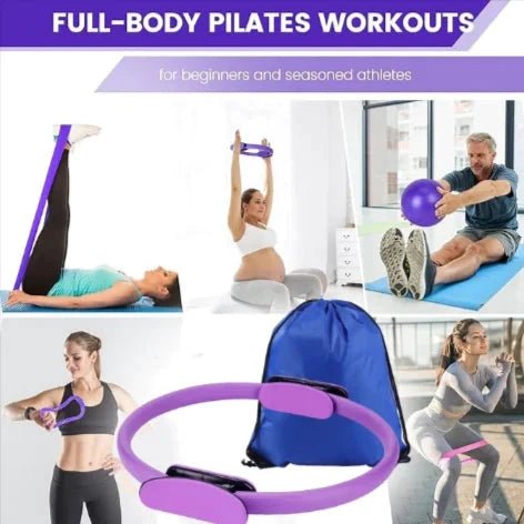 Mandotos 13-piece yoga and Pilates set including mats, blocks, and straps for exercise and stretching routines.