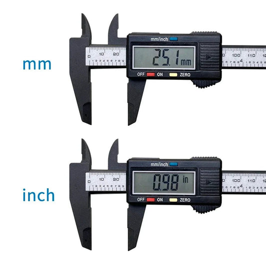 Mandotos 150mm digital caliper with carbon fiber body, dial vernier, and micrometer for precise measurement in a measuring tool.