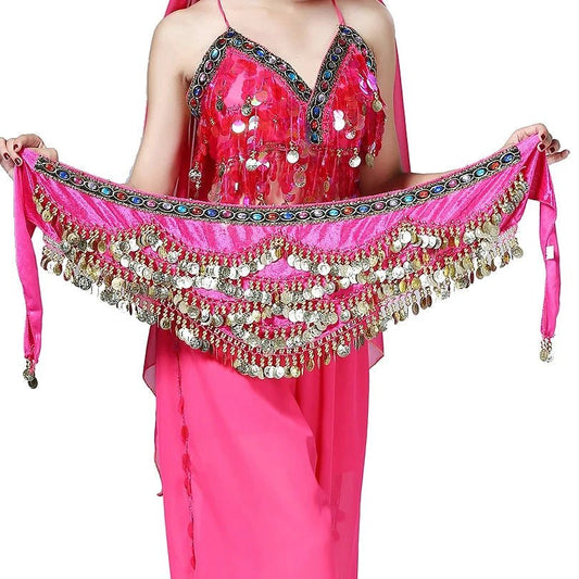 Mandotos multi-color glass silk velvet belly dance belt with crystals, waist chain, and hip scarf for dance performances