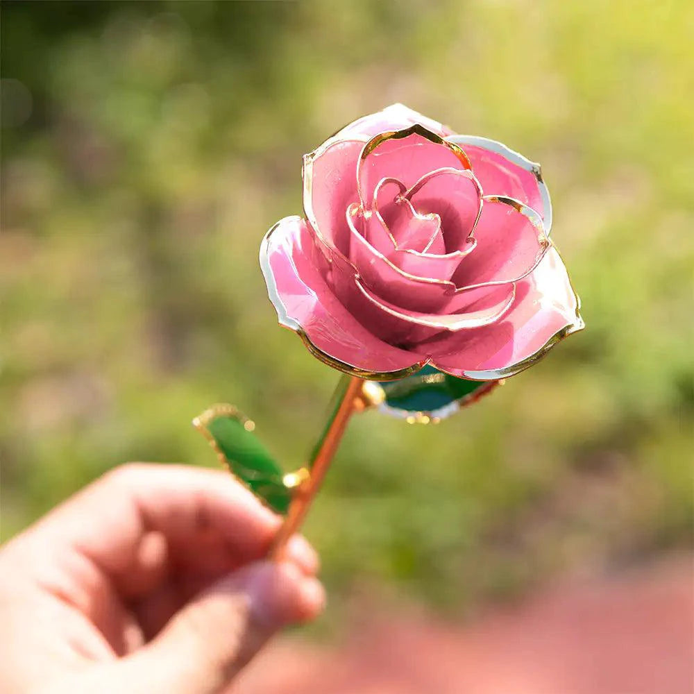 24K gold plated rose gift by MANDOTOS, showcasing a beautifully crafted gold rose with intricate petal details.
