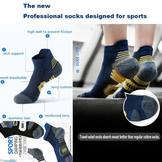 Mandotos 3-pair professional fitness sports socks with towel bottoms, non-slip grip, quick-drying fabric, ideal for running and basketball.