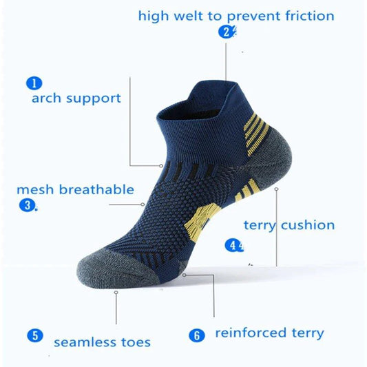 Mandotos 3-pair sports socks with towel bottom, non-slip grip, quick-drying material, ideal for running, basketball, and training.