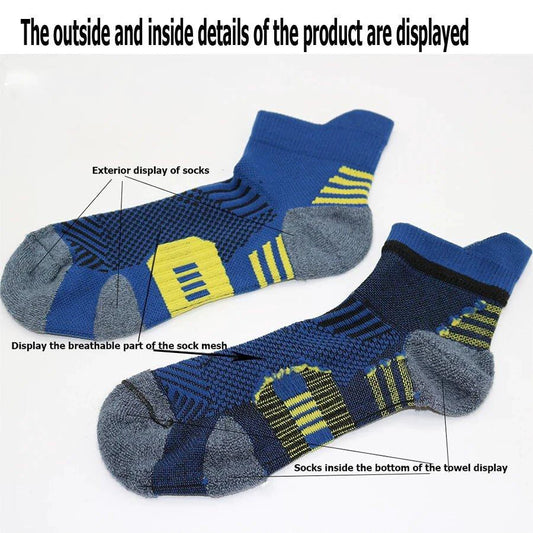 Mandotos 3-pair professional fitness sports socks with towel bottoms, non-slip grip, quick-drying fabric for men and women.