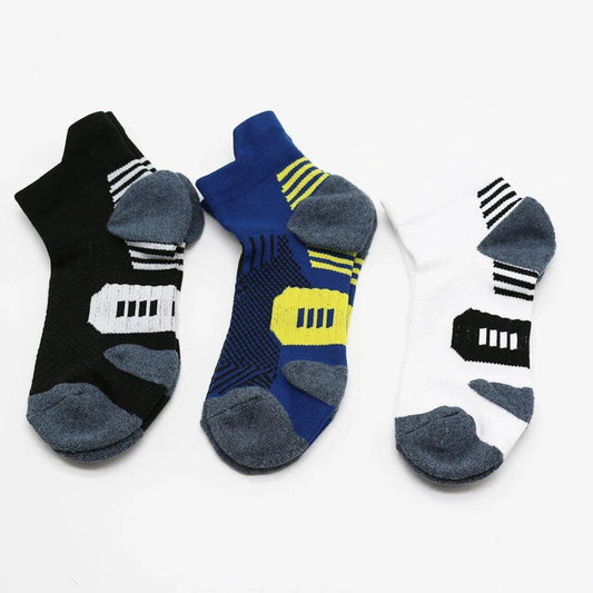 Mandotos 3-pair men's and women's fitness sports socks with towel bottoms, non-slip, quick-drying, ideal for running and basketball.