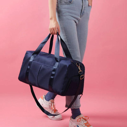 Mandotos waterproof fitness sports travel duffel bag with shoulder strap, ideal for gym, swim, and travel for women and men.