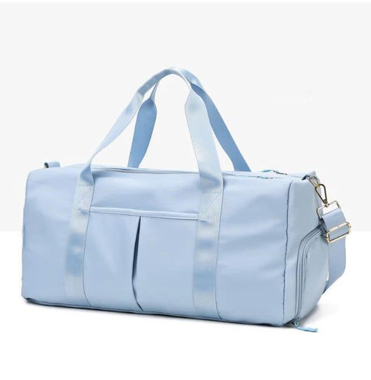 Mandotos waterproof fitness sports travel duffel bag with shoulder strap, ideal for gym, swim, and weekend travel for women and men.