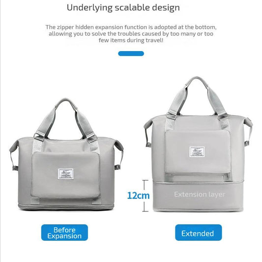 Mandotos folding travel bag for women, versatile backpack, shoulder bag, gym, fitness, weekender, and overnight use.