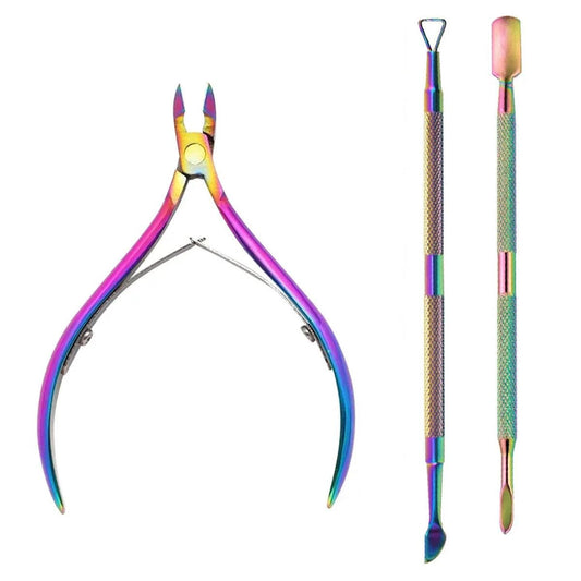 Mandotos 4-piece professional stainless steel nail cutter, scissors, nippers, and cuticle pusher for manicure and nail care.