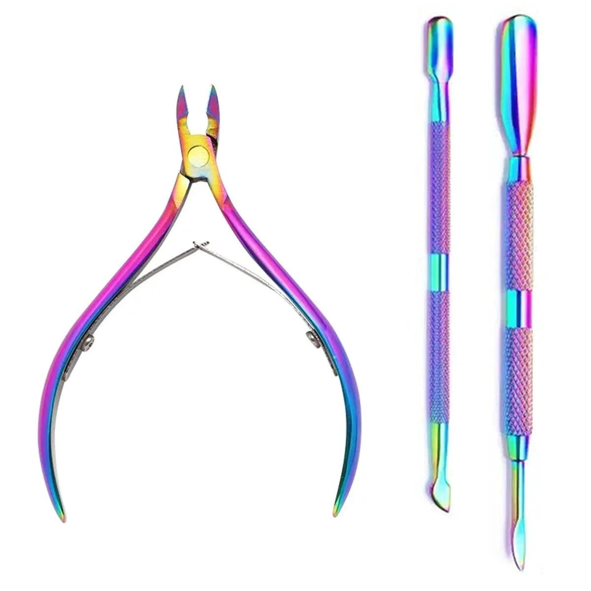 Mandotos 4-piece stainless steel nail cutter and scissors set with cuticle pusher for professional nail care and manicure grooming.