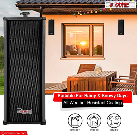 Mandotos 5Core 100W indoor/outdoor stereo speakers with weatherproof design, ideal for high-quality outdoor audio experiences.