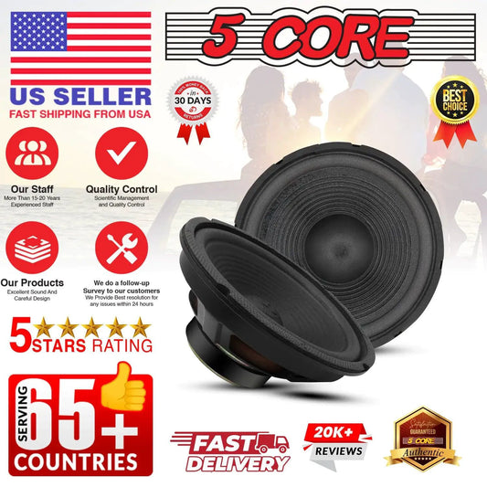Pair of 8-inch MANDOTOS 5Core car subwoofer speakers, 500W peak, 4 ohm bass woofers for car audio upgrade