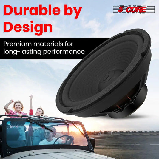 Pair of 8-inch Mandotos 5Core car subwoofer speakers with 500W peak power and 4-ohm impedance for deep bass.