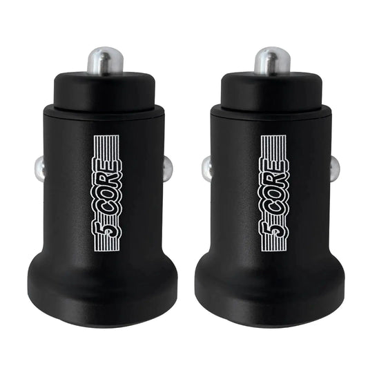 Mandotos 5Core SpeedCharge Car USB-C Adapter plugged into a vehicle's power outlet, charging a device with a sleek compact design.