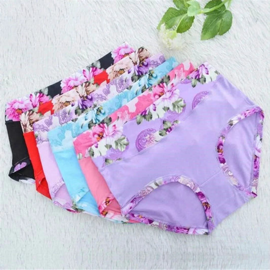 Set of five MANDOTOS women's print cotton panties, plus size briefs with cute patterns, comfortable underpants for women.