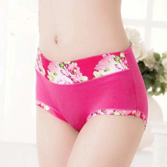 Set of five MANDOTOS women's print cotton panties with cute, colorful designs, plus size briefs, and comfortable fit.