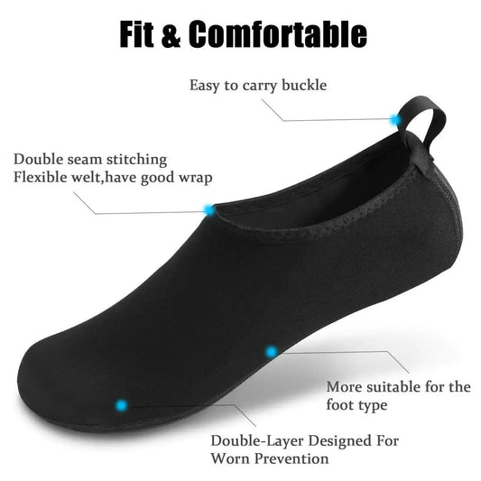 Mandotos AquaFlex unisex water shoes with quick-dry fabric, flexible sole, and breathable design for beach, yoga, and swimming activities.