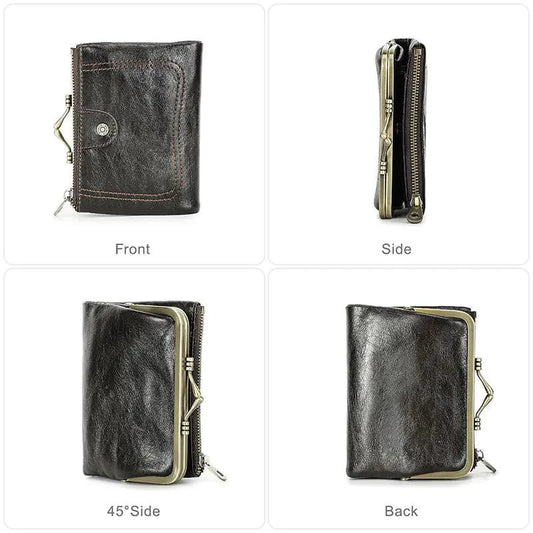 Mandotos authentic leather ladies' wallet with multiple card slots and a sleek design, showcasing high-quality craftsmanship.