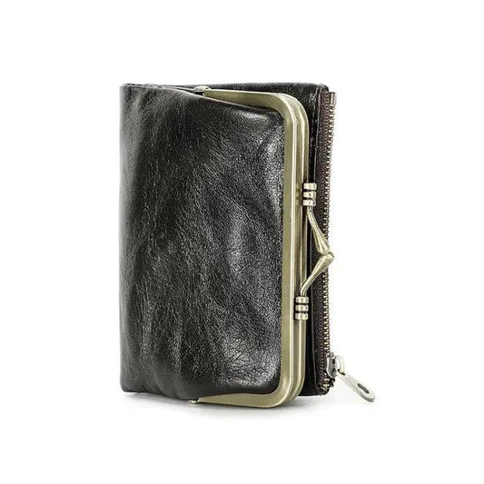 Mandotos authentic leather ladies' wallet with multiple card slots and a sleek design, showcasing high-quality craftsmanship.