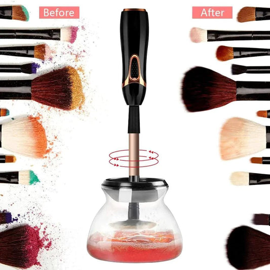 Mandotos automatic makeup brush cleaner with rotating brush and cleaning basin for easy makeup brush cleaning.