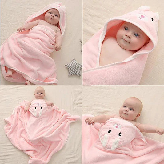 Mandotos baby hooded bath towel with cartoon animal design, soft plush towel blanket and toddler bathrobe for boys and girls.
