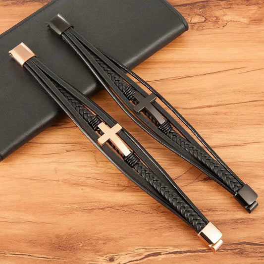 Mandotos bonded love leather bracelet with braided design and metal accents, stylish accessory for wrist fashion.