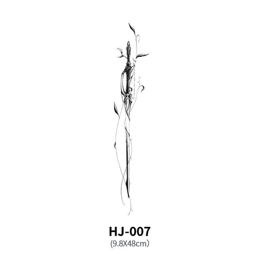 Mandotos botanical spine tattoo decal with detailed floral design for body art or temporary tattoo application.