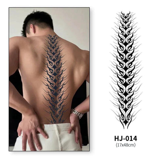 Mandotos botanical spine tattoo decal featuring detailed, nature-inspired floral design for body art or temporary tattoo decoration.