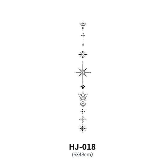 Mandotos botanical spine tattoo decal featuring intricate floral and leaf designs on transparent adhesive backing.