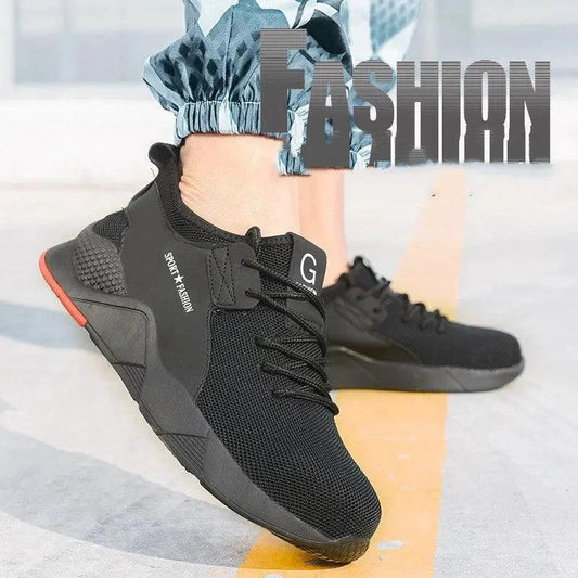 Mandotos breathable safety shoes with anti-smashing toe protection, designed for work safety and comfort.