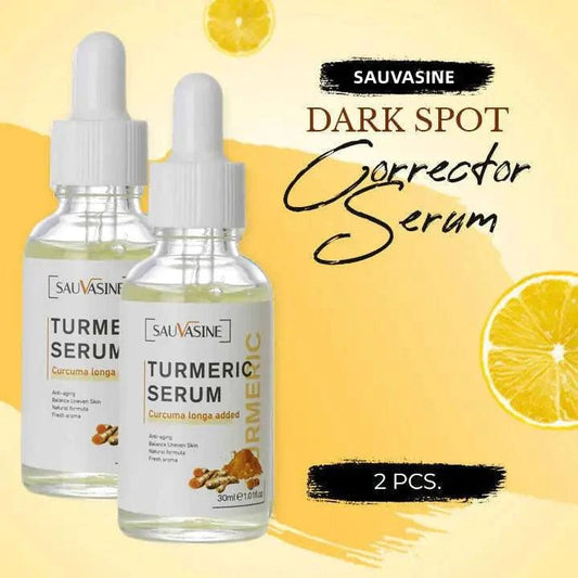 Mandotos BrightGlow Turmeric Radiance Serum bottle with a sleek design and bright yellow label, highlighting natural skincare ingredients.