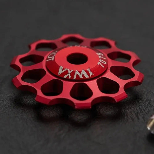 Mandotos ceramic bicycle guide wheel with rear derailleur bearing axis adapter and jockey roller, compatible with 10T-17T gears.