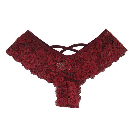 Set of four lace G-string panties for women by MANDOTOS, featuring stylish and comfortable designs in various colors.