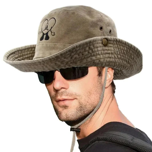 Mandotos chic embroidered travel hat with stylish embroidery, lightweight fabric, and wide brim for sun protection and travel comfort.